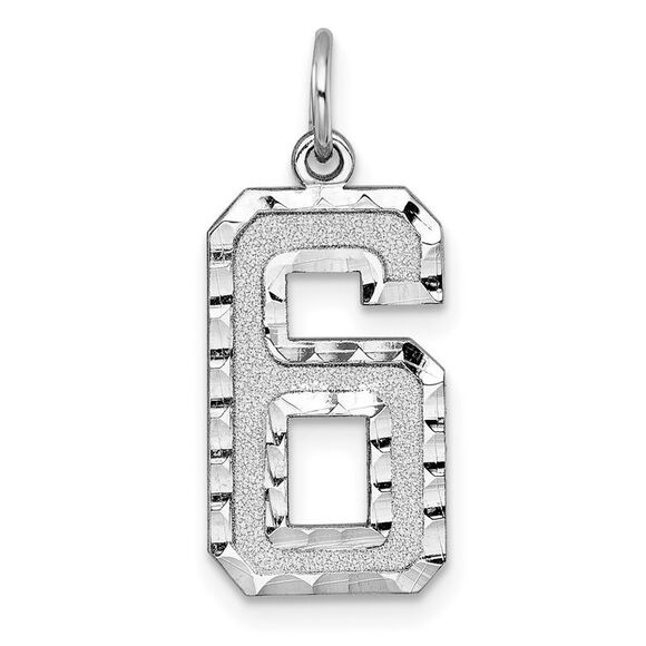14k White Gold, Varsity Collection, Large D/C Pendant, Number 6 - Picture 1 of 6
